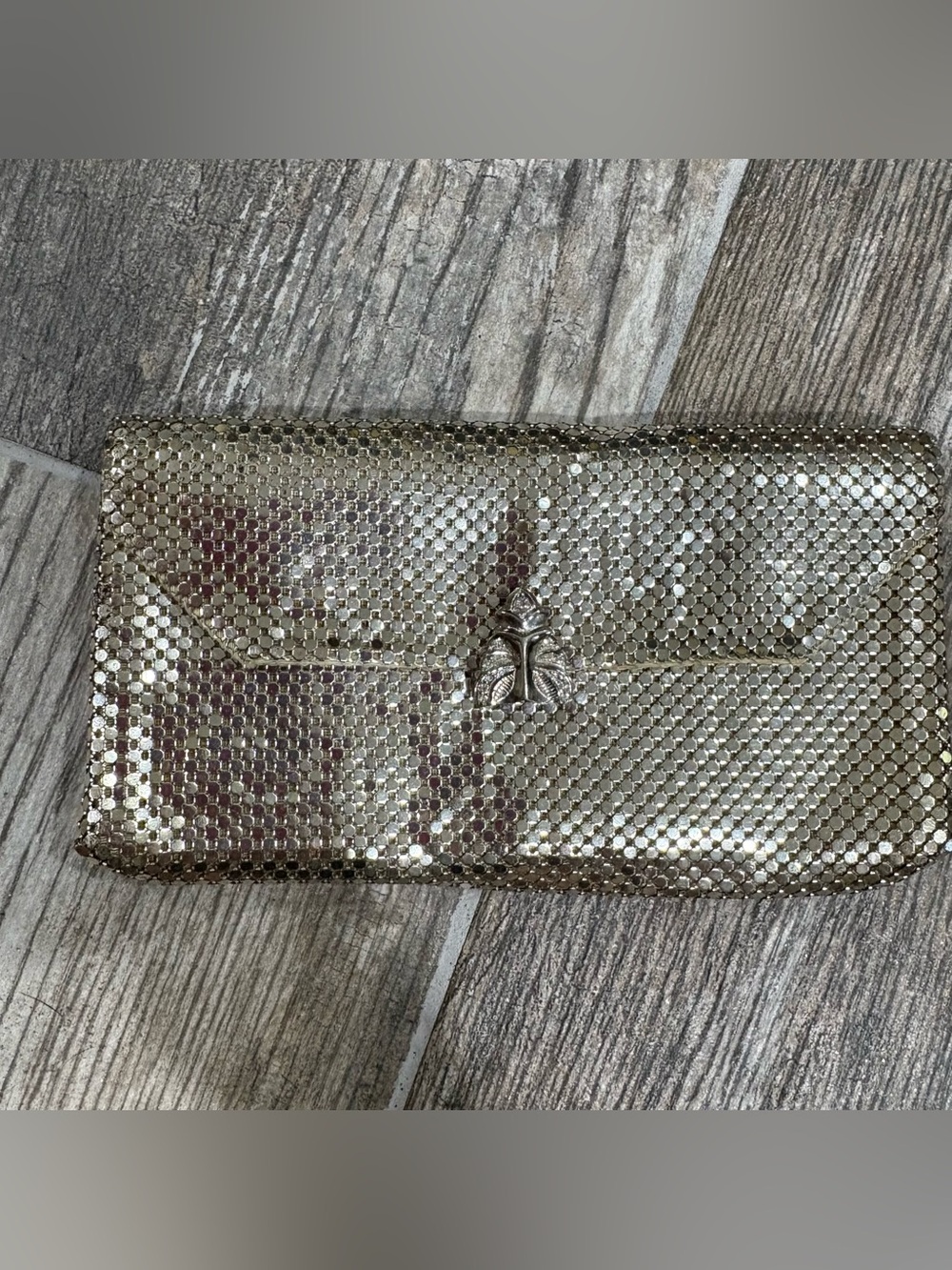 Vtg Whiting & Davis Silver Mesh Metal Evening Bag Purse Clutch Rhinestone Clasp